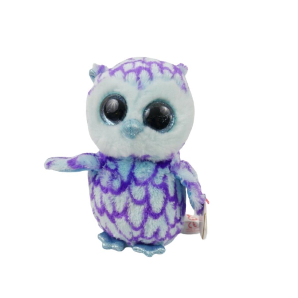 Ty Beanie Boo Purple Barn Owl Plush Oscar 6 inch Blue Glitter Eyes 2016